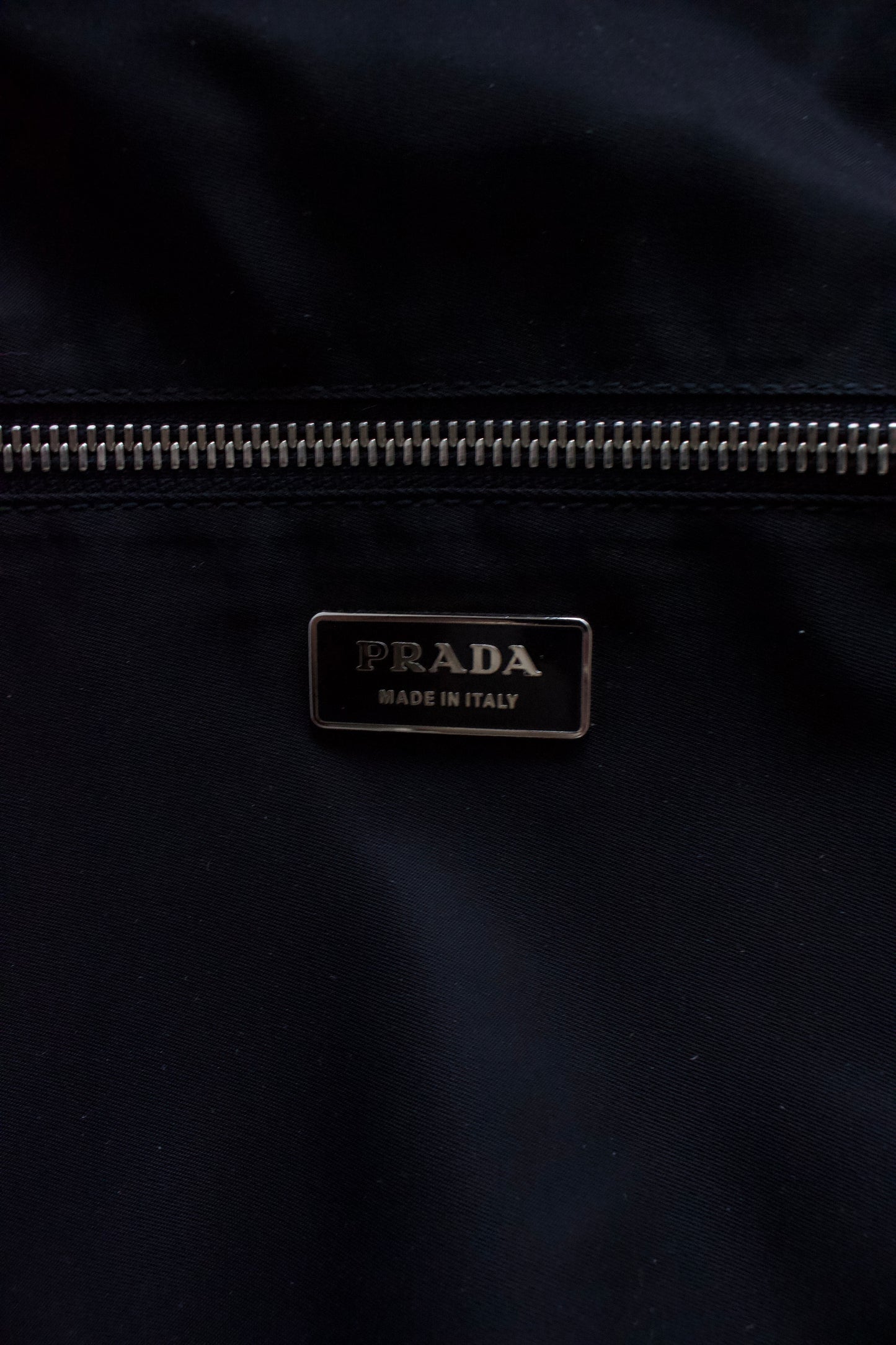 Prada SS 2003 black nylon shoulder bag with metal handle
