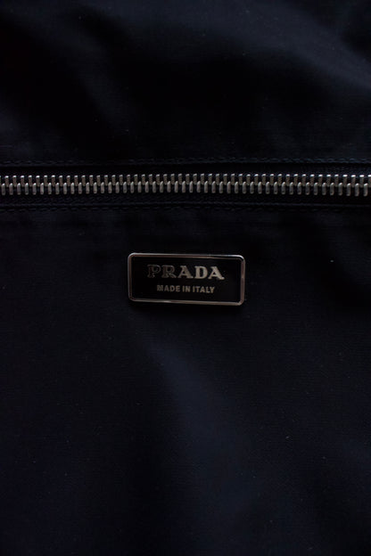 Prada SS 2003 black nylon shoulder bag with metal handle