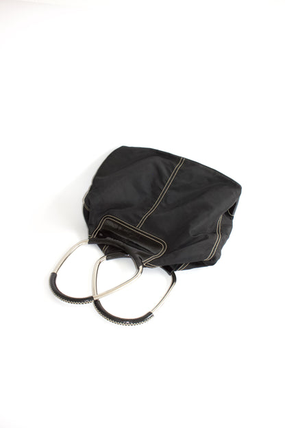 Prada SS 2003 black nylon shoulder bag with metal handle