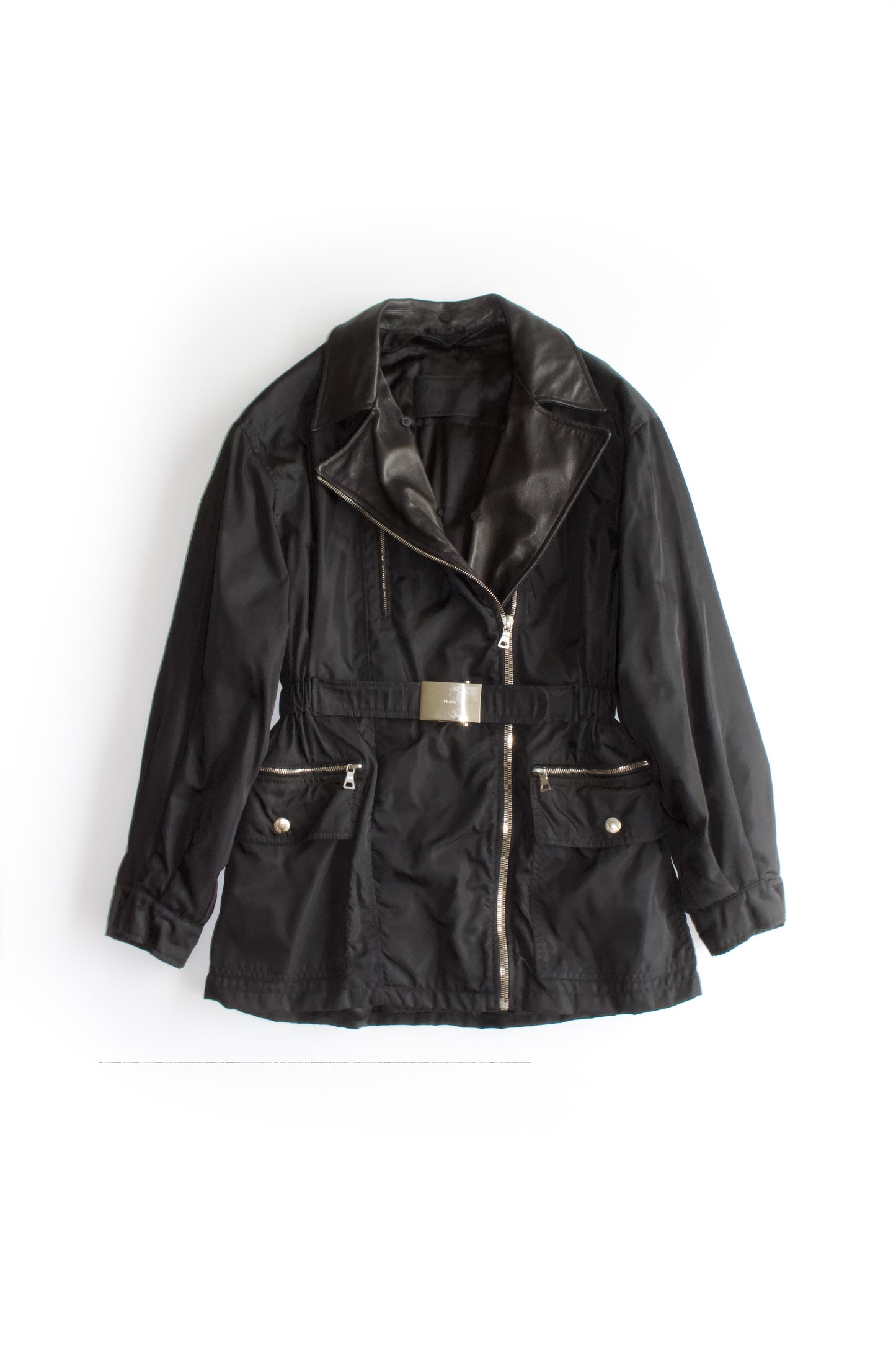 Prada FW 1994 black nylon & leather jacket