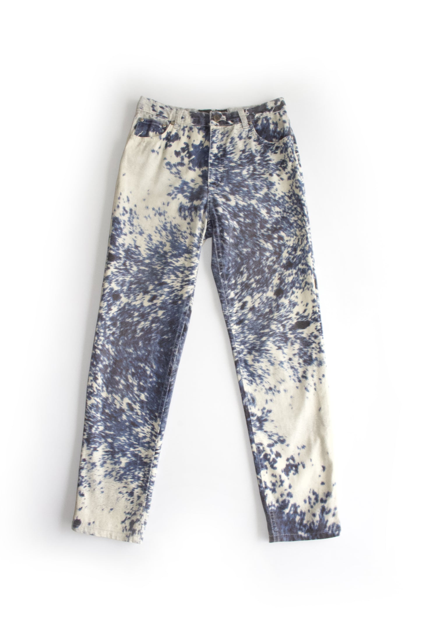 Roberto Cavalli FW 1999 cow print blue jeans