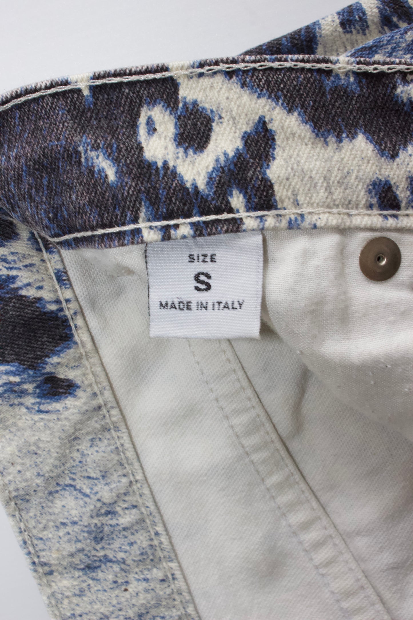 Roberto Cavalli FW 1999 cow print blue jeans