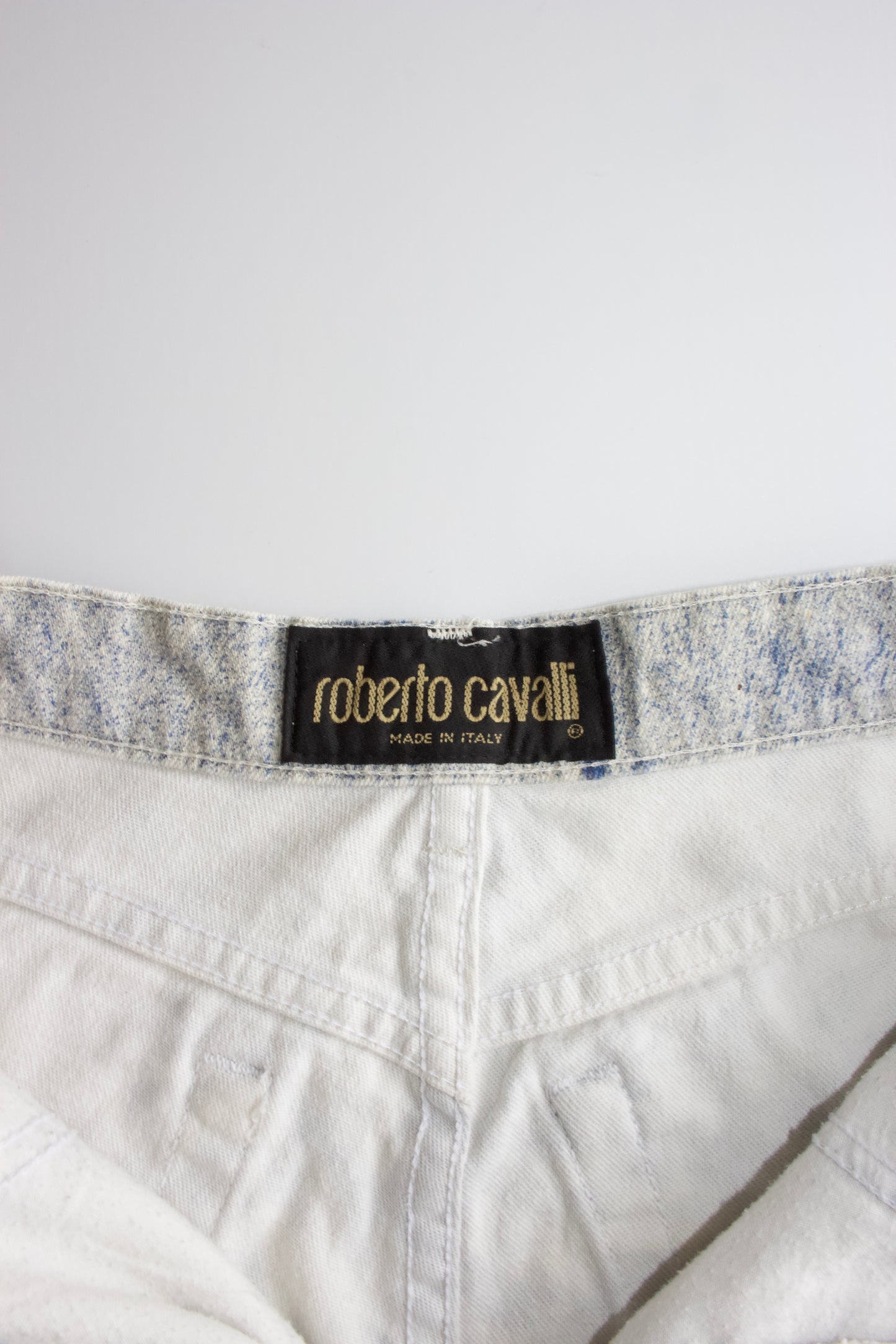 Roberto Cavalli FW 1999 cow print blue jeans