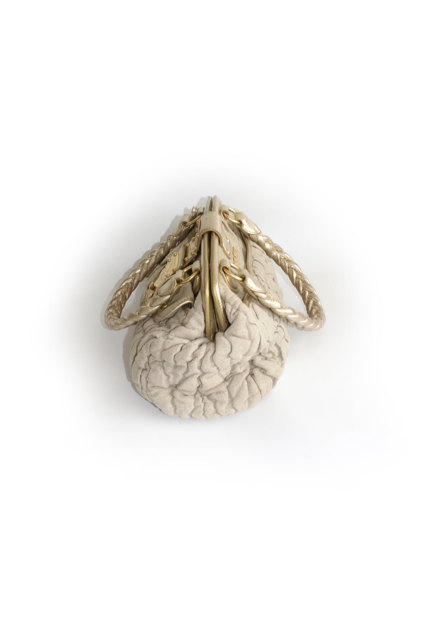 Miu Miu FW 2006 beige-gold canvas matelassé Coffer handbag