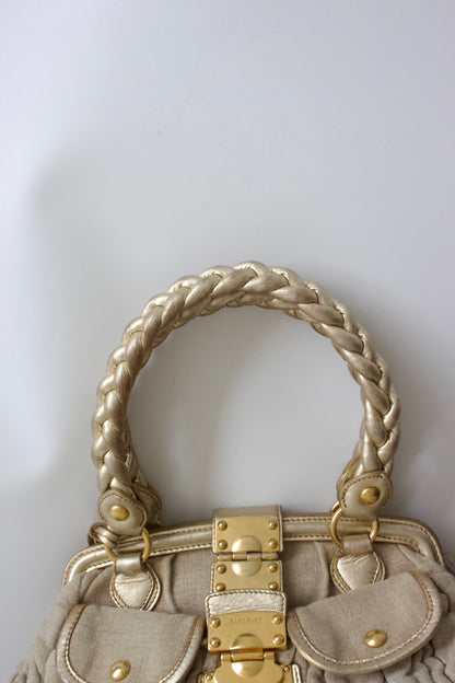 Miu Miu FW 2006 beige-gold canvas matelassé Coffer handbag