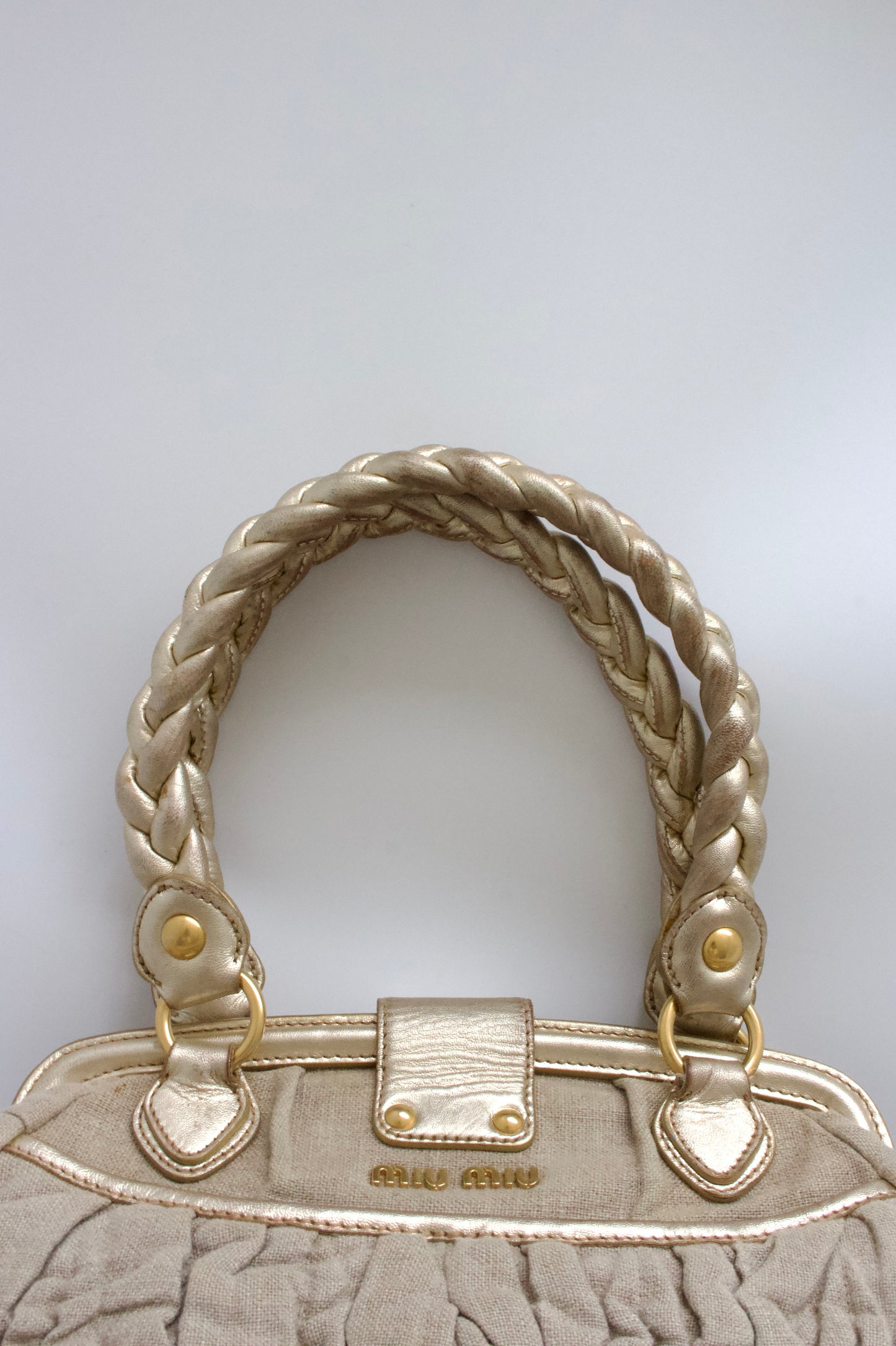 Miu Miu FW 2006 beige-gold canvas matelassé Coffer handbag