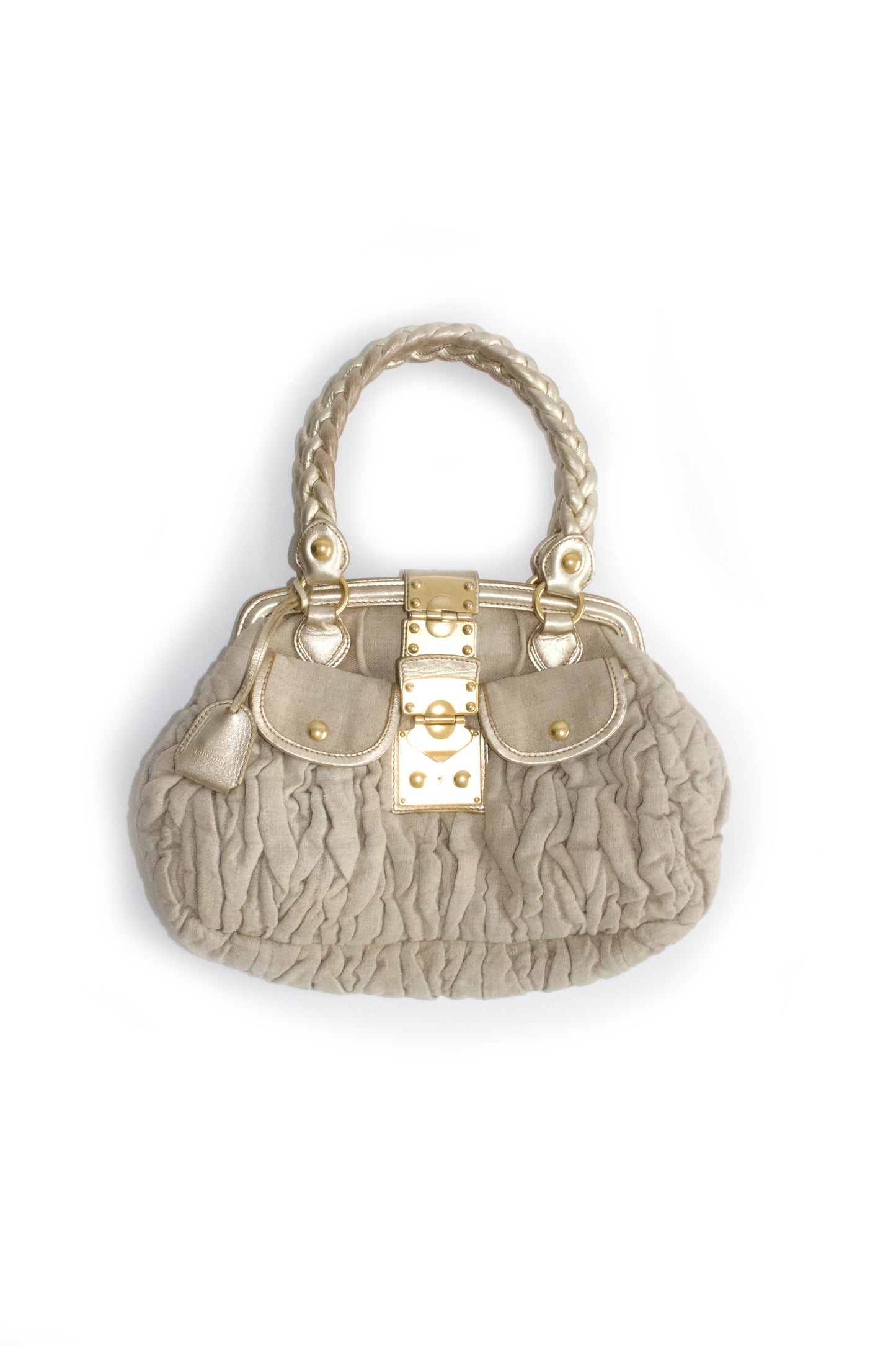 Miu Miu FW 2006 beige-gold canvas matelassé Coffer handbag