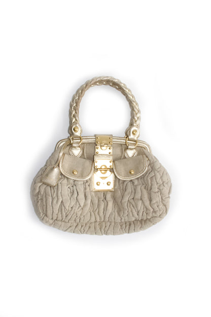 Miu Miu FW 2006 beige-gold canvas matelassé Coffer handbag