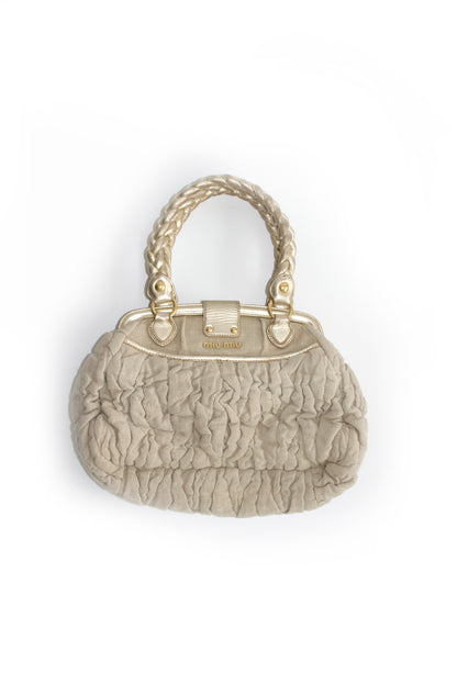 Miu Miu FW 2006 beige-gold canvas matelassé Coffer handbag