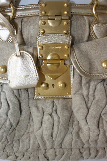 Miu Miu FW 2006 beige-gold canvas matelassé Coffer handbag
