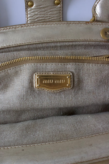 Miu Miu FW 2006 beige-gold canvas matelassé Coffer handbag