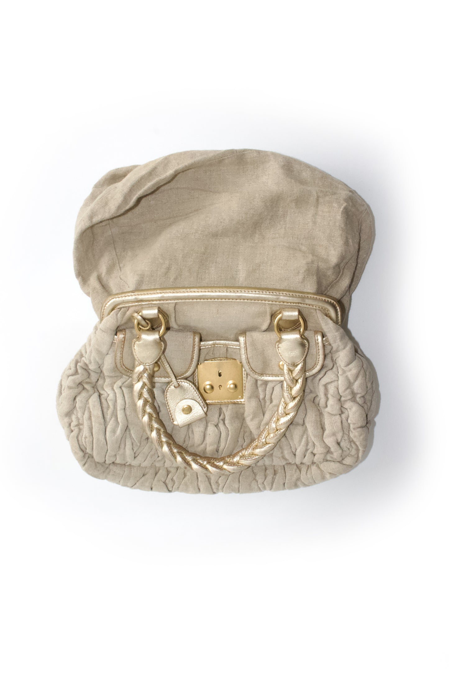 Miu Miu FW 2006 beige-gold canvas matelassé Coffer handbag