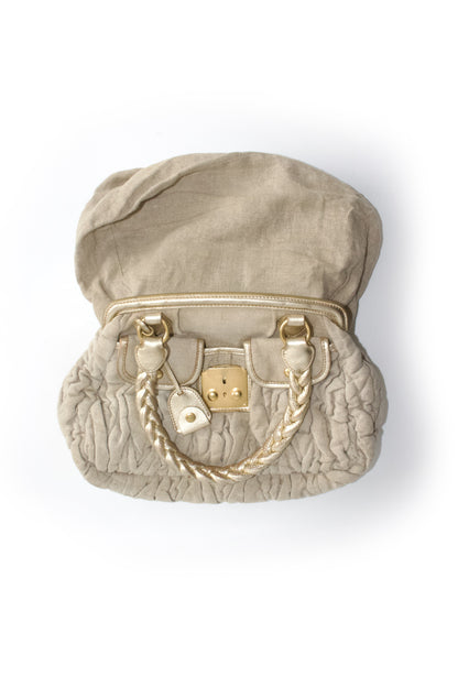 Miu Miu FW 2006 beige-gold canvas matelassé Coffer handbag