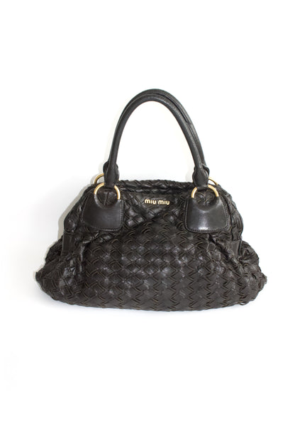 Miu Miu black woven leather handbag