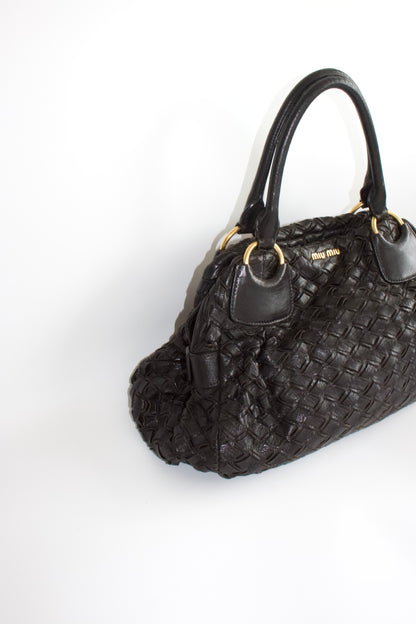Miu Miu black woven leather handbag