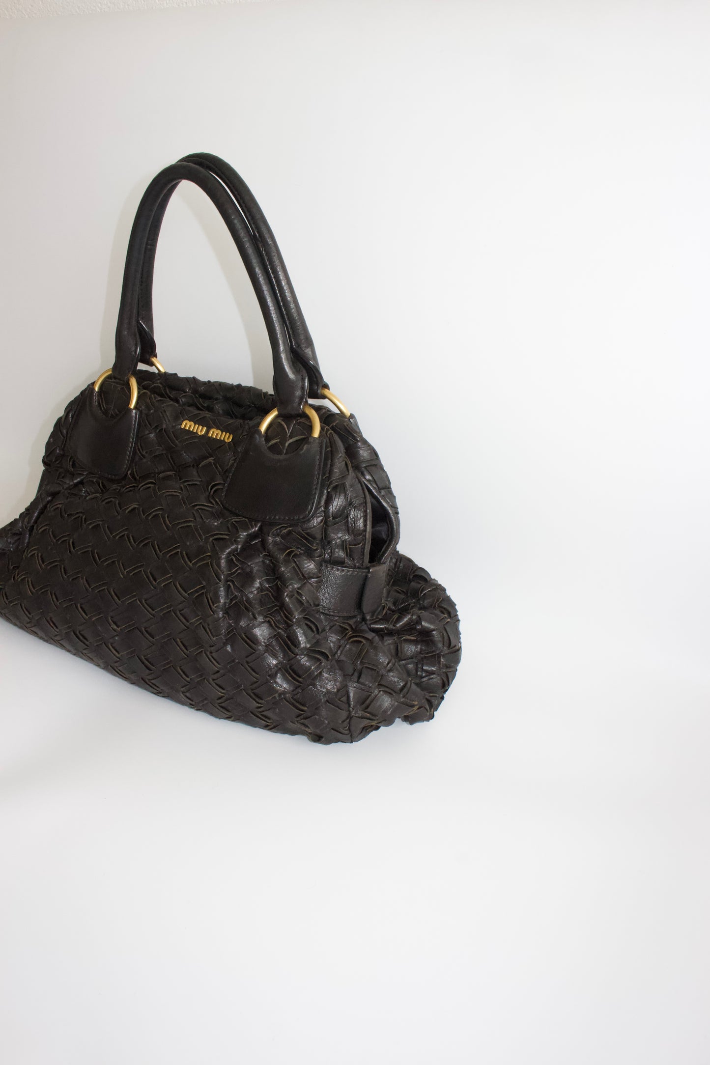 Miu Miu black woven leather handbag