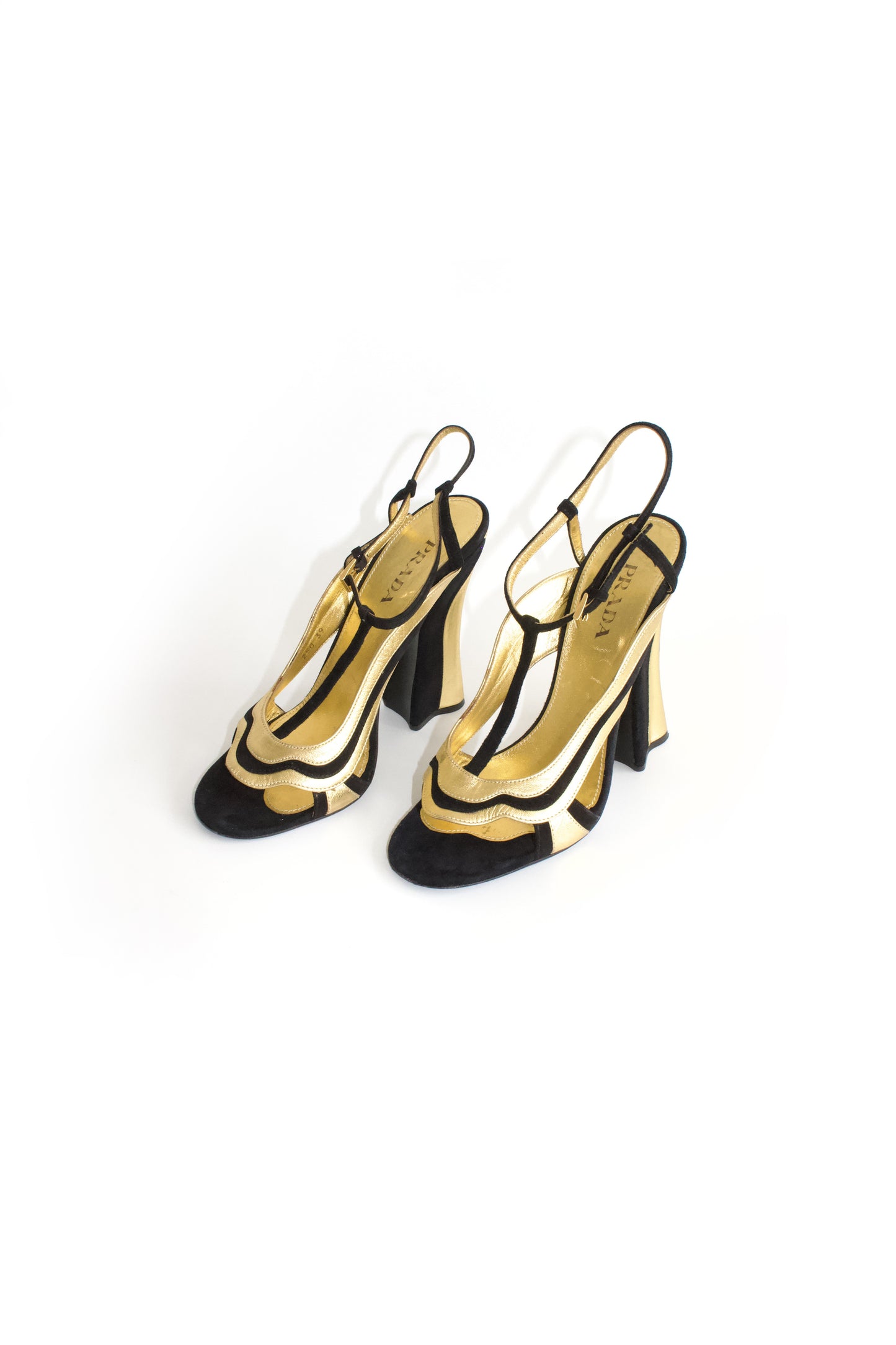 Prada SS 2008 black and gold suede heels