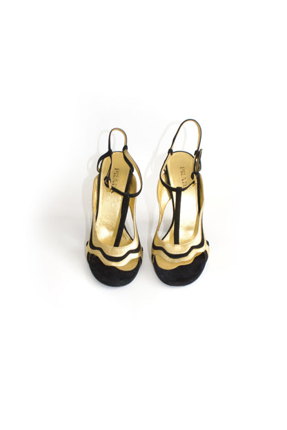 Prada SS 2008 black and gold suede heels