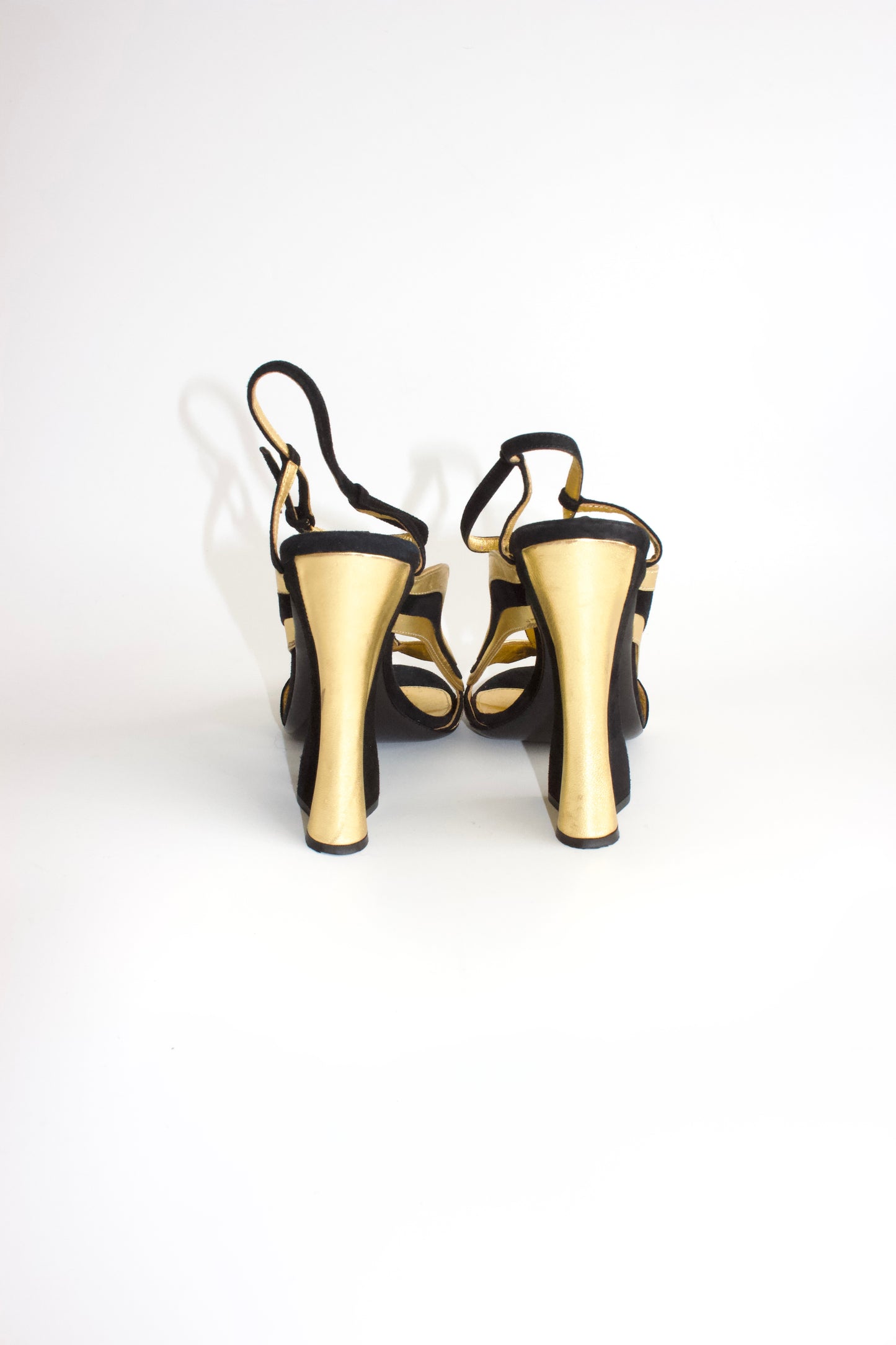 Prada SS 2008 black and gold suede heels