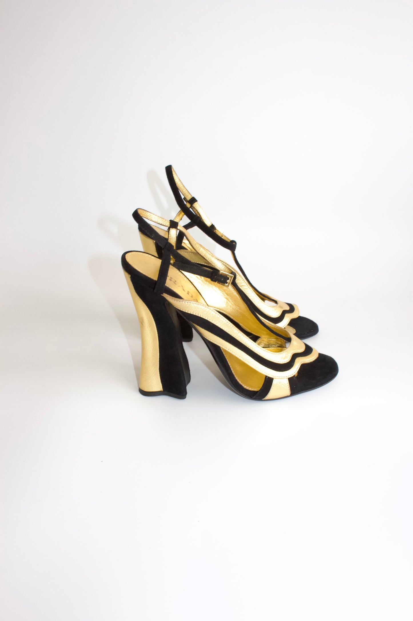 Prada SS 2008 black and gold suede heels