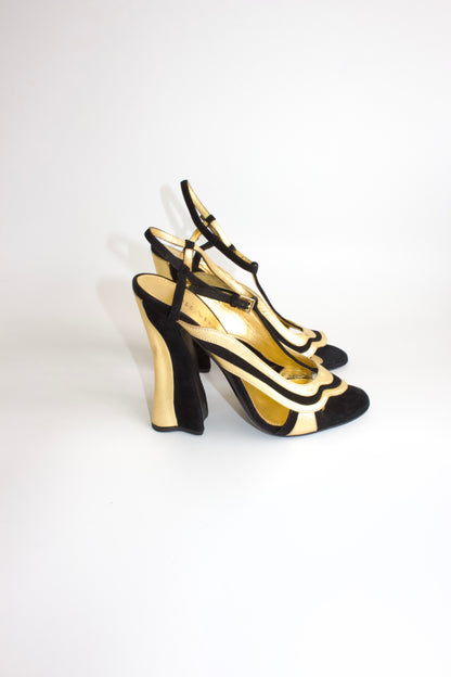 Prada SS 2008 black and gold suede heels