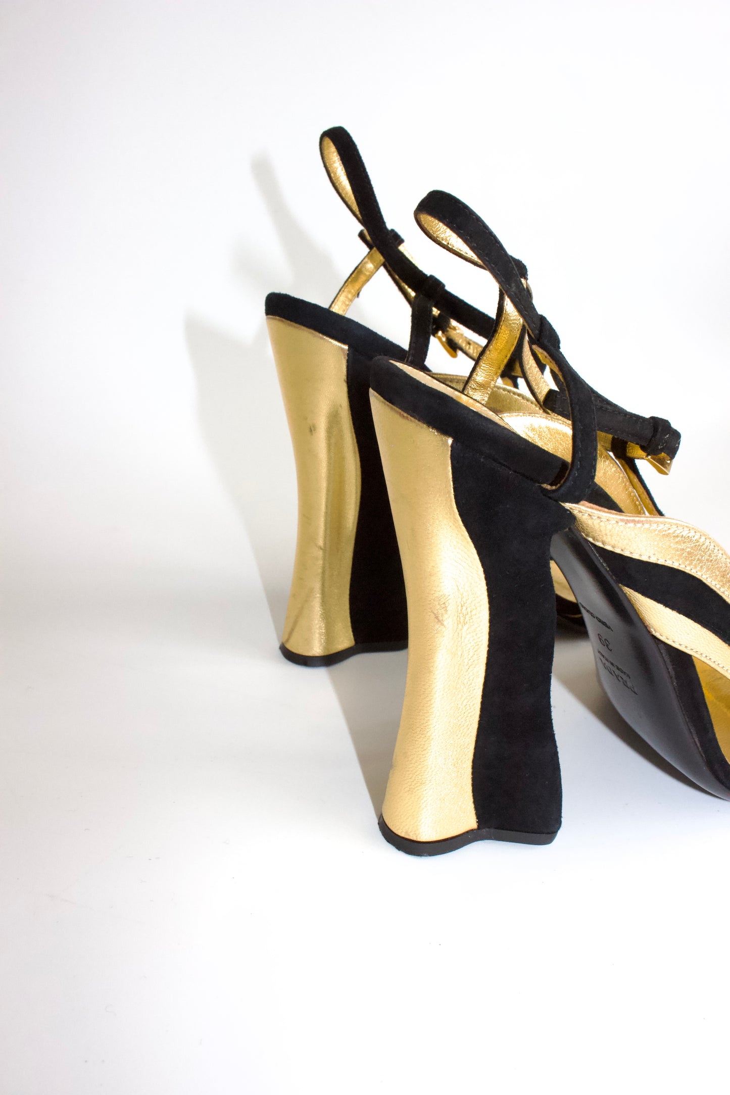 Prada SS 2008 black and gold suede heels
