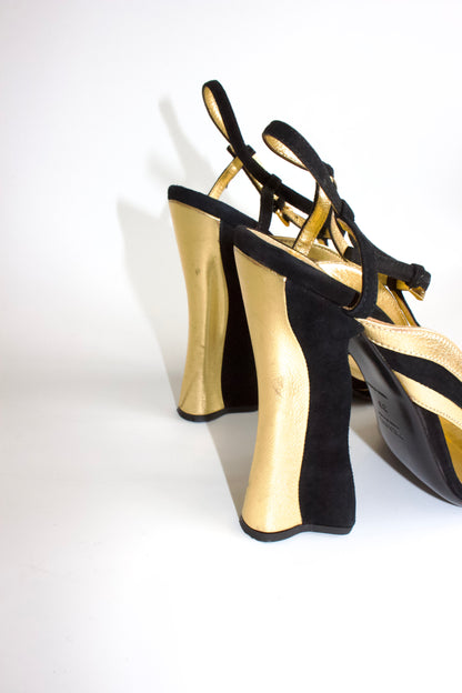 Prada SS 2008 black and gold suede heels