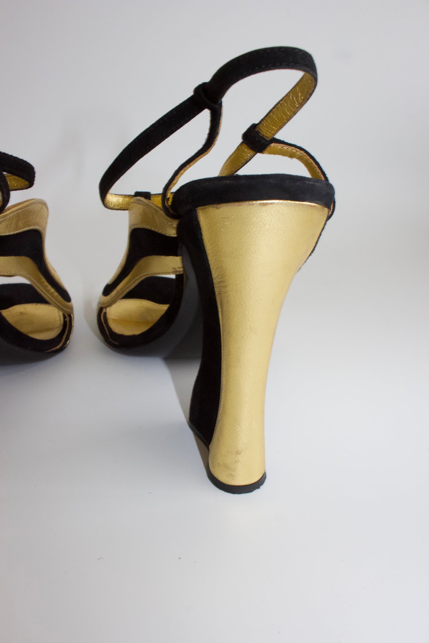 Prada SS 2008 black and gold suede heels