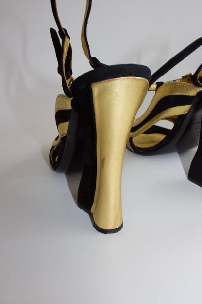 Prada SS 2008 black and gold suede heels