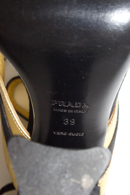 Prada SS 2008 black and gold suede heels