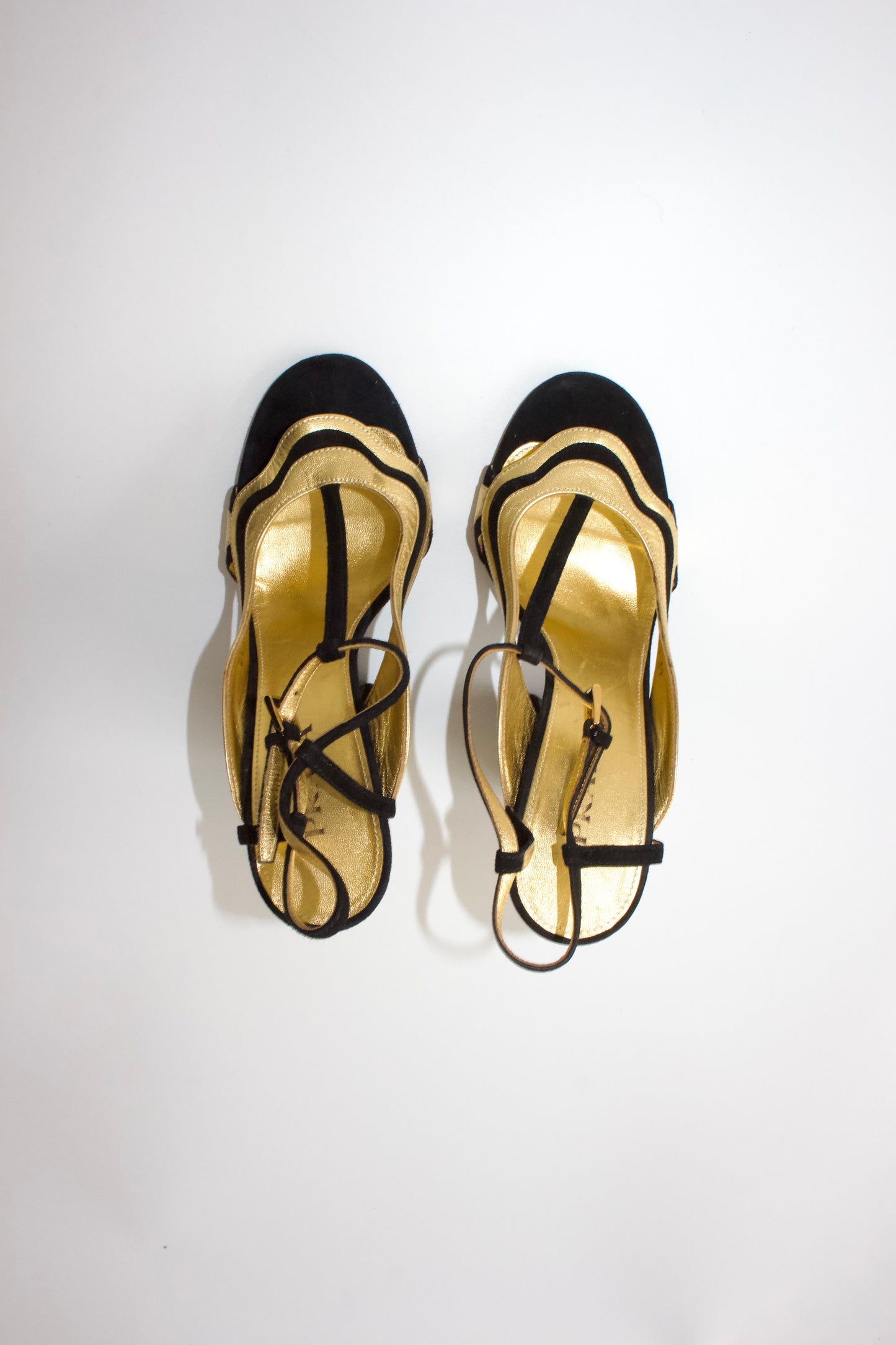 Prada SS 2008 black and gold suede heels