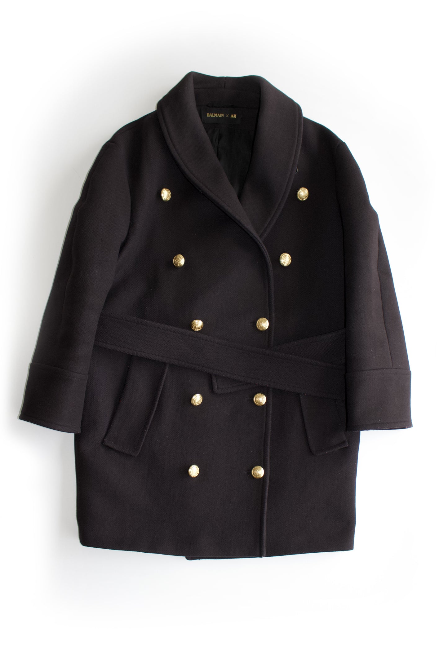 Balmain x H&M black wool coat