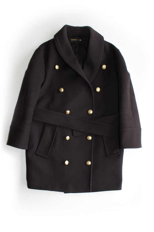 Balmain x H&M black wool coat