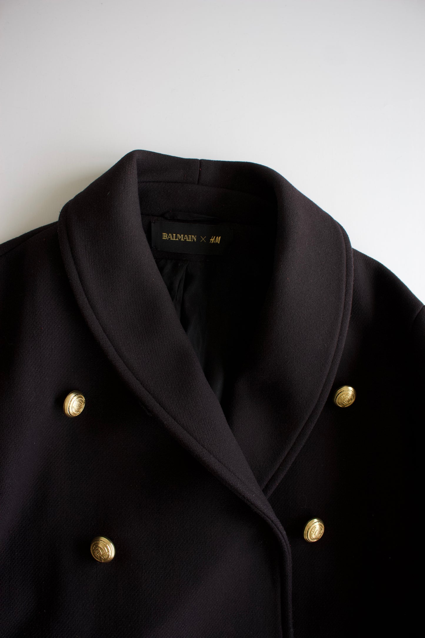 Balmain x H&M black wool coat