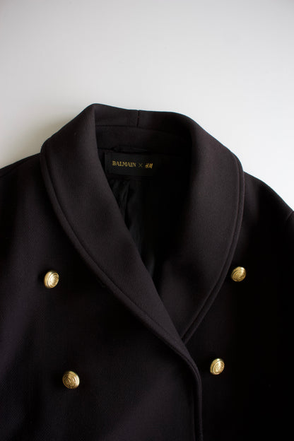 Balmain x H&M black wool coat