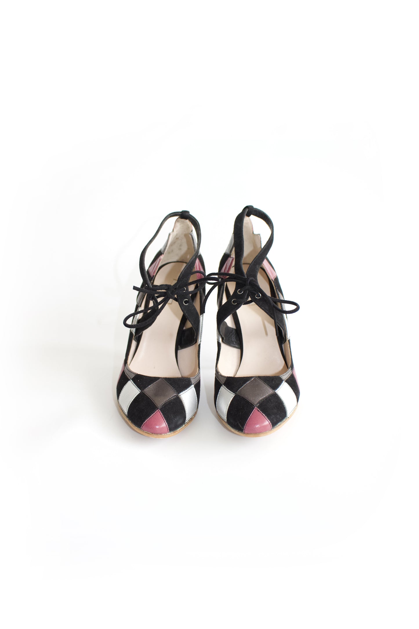 Miu Miu SS 2008 black & pink heels with decorated heel