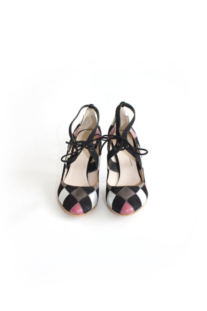 Miu Miu SS 2008 black & pink heels with decorated heel