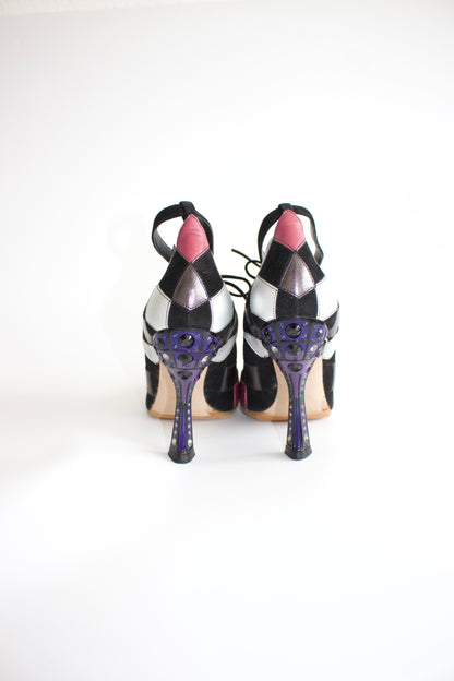 Miu Miu SS 2008 black & pink heels with decorated heel