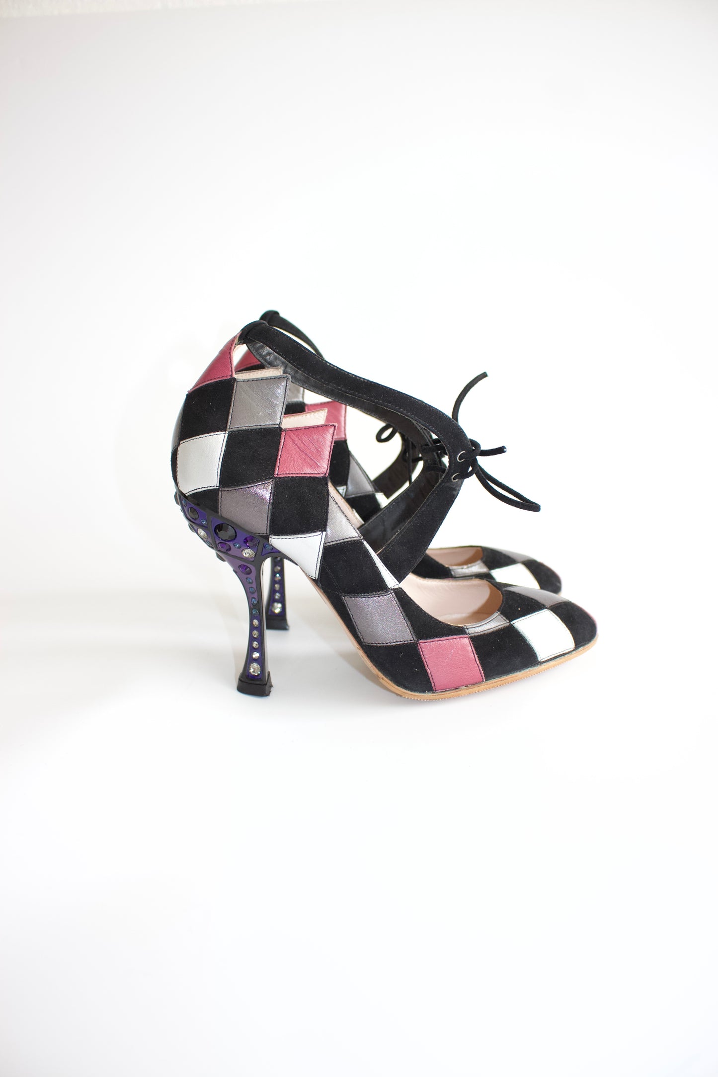 Miu Miu SS 2008 black & pink heels with decorated heel
