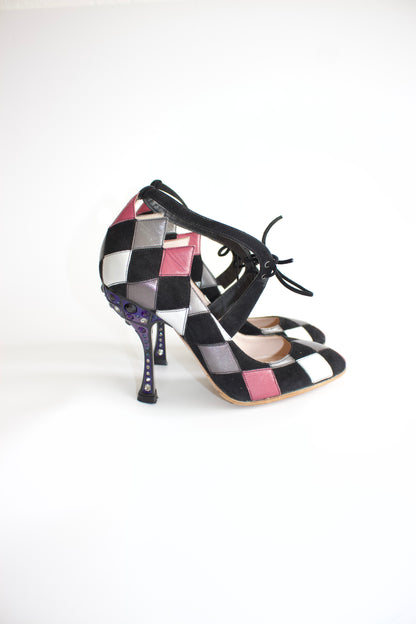 Miu Miu SS 2008 black & pink heels with decorated heel