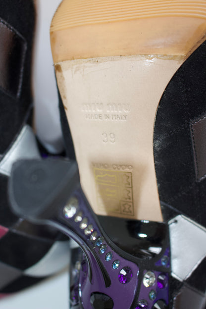 Miu Miu SS 2008 black & pink heels with decorated heel