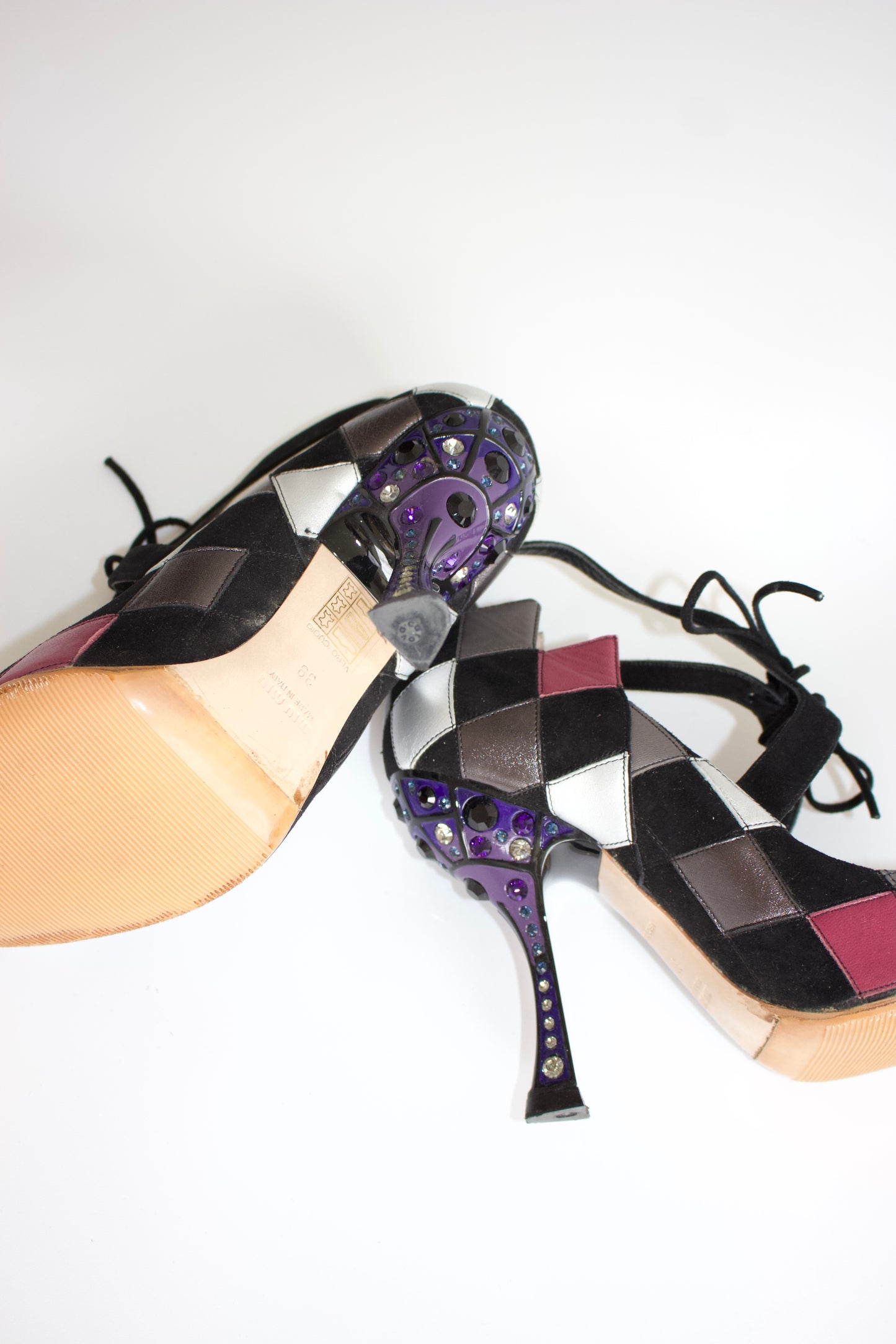 Miu Miu SS 2008 black & pink heels with decorated heel