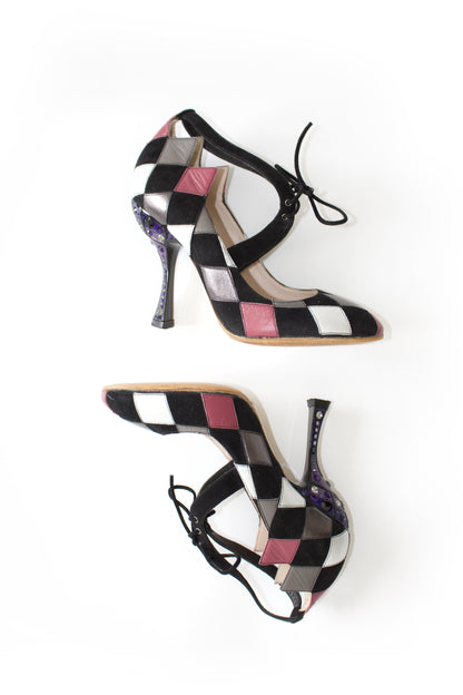 Miu Miu SS 2008 black & pink heels with decorated heel