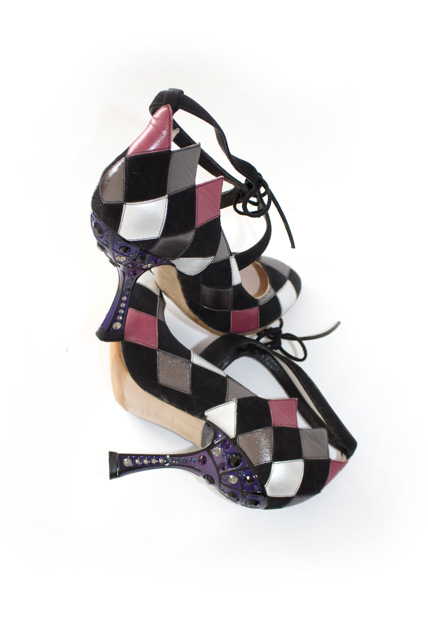 Miu Miu SS 2008 black & pink heels with decorated heel