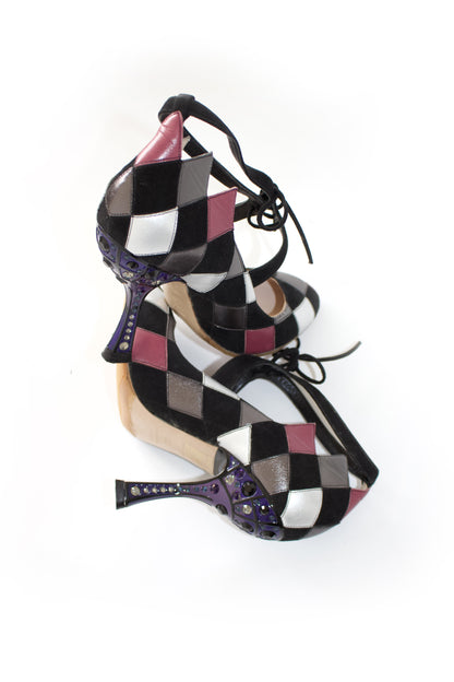 Miu Miu SS 2008 black & pink heels with decorated heel