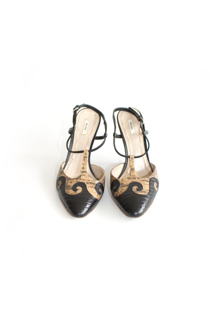 Miu Miu SS 2009 brown & black snakeskin wedges