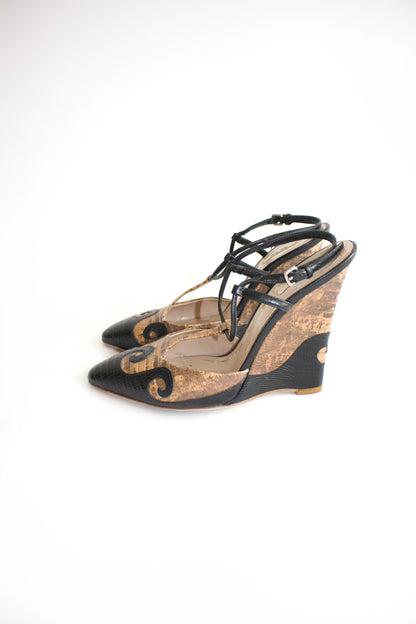 Miu Miu SS 2009 brown & black snakeskin wedges