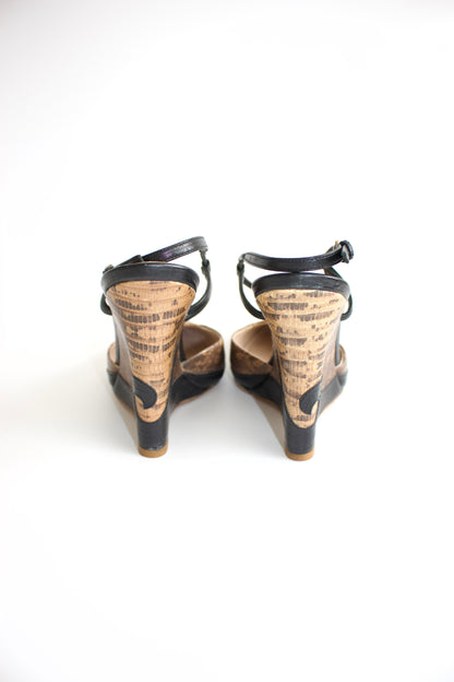 Miu Miu SS 2009 brown & black snakeskin wedges