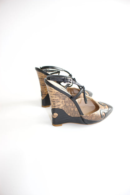 Miu Miu SS 2009 brown & black snakeskin wedges