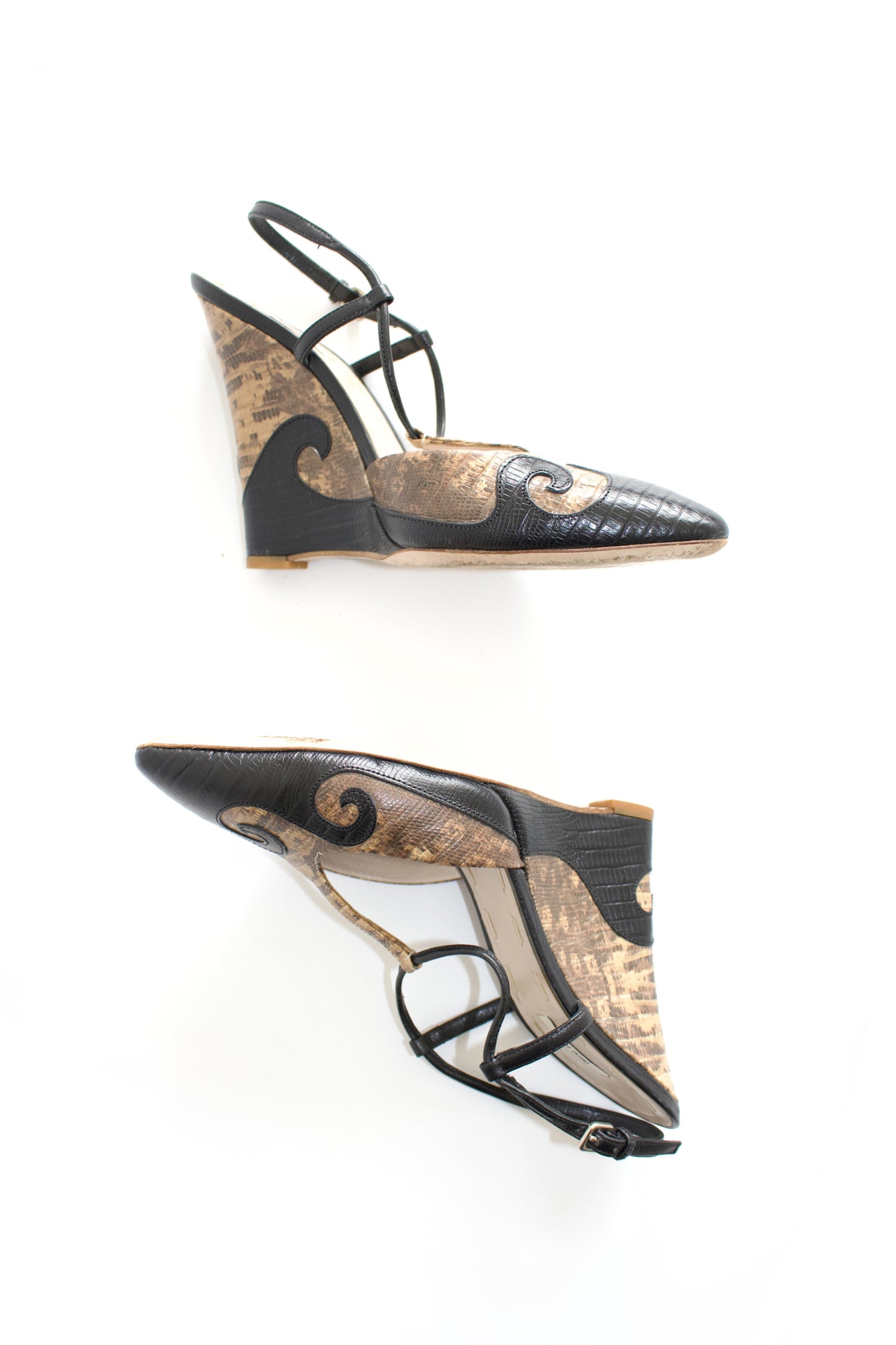 Miu Miu SS 2009 brown & black snakeskin wedges